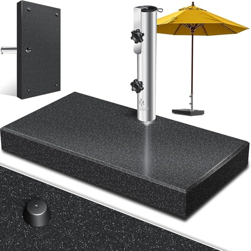 KESSER® Granit Sonnenschirmständer mit Edelstahlrohr, Hochwertiger Schirmständer Rechteck Sockel 30KG - für Schirmstöcke bis 16-48 mm, Inkl. Transport Griff Garten Balkonschirmständer, Anthrazit