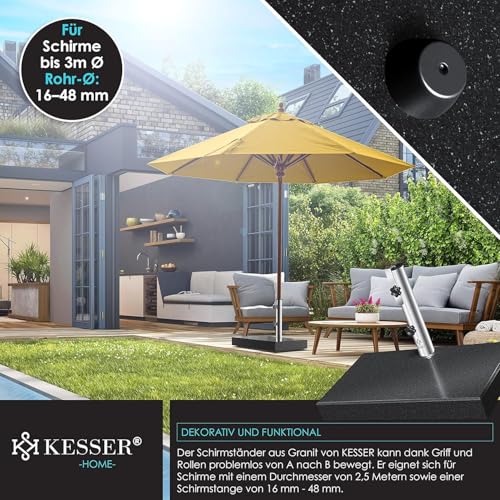KESSER® Granit Sonnenschirmständer mit Edelstahlrohr, Hochwertiger Schirmständer Rechteck Sockel 30KG - für Schirmstöcke bis 16-48 mm, Inkl. Transport Griff Garten Balkonschirmständer, Anthrazit – Bild 5