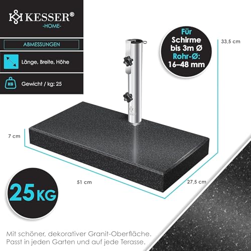 KESSER® Granit Sonnenschirmständer mit Edelstahlrohr, Hochwertiger Schirmständer Rechteck Sockel 30KG - für Schirmstöcke bis 16-48 mm, Inkl. Transport Griff Garten Balkonschirmständer, Anthrazit – Bild 7
