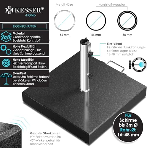 KESSER® Granit Sonnenschirmständer mit Edelstahlrohr, Hochwertiger Schirmständer Quadrat Sockel 30KG - für Schirmstöcke bis 16-48 mm, Inkl. Transport Griff Garten Balkonschirmständer, Anthrazit – Bild 2