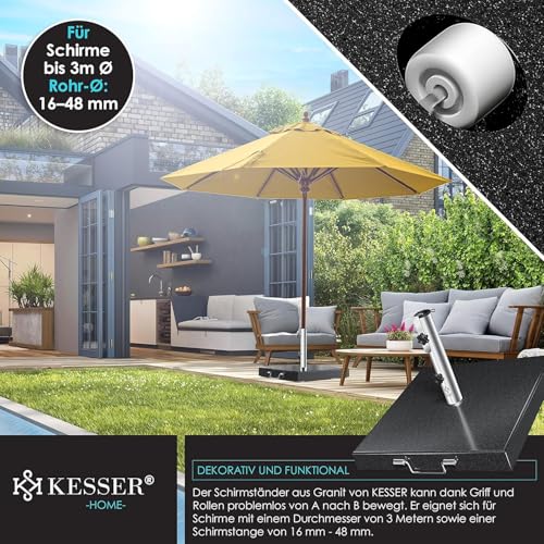 KESSER® Granit Sonnenschirmständer mit Edelstahlrohr, Hochwertiger Schirmständer Quadrat Sockel 30KG - für Schirmstöcke bis 16-48 mm, Inkl. Transport Griff Garten Balkonschirmständer, Anthrazit – Bild 5