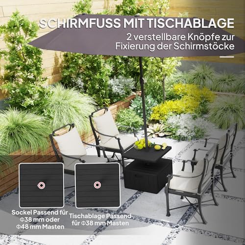 Outsunny 3 in 1 Sonnenschirmständer 80 kg befüllbar, Bepflanzbar Schirmständer mit Rollen, Tischplatte Quadratisch Schirmhalter Schirmgewicht Ständer für Sonnenschirm Ø38/48 mm, für Balkon Schwarz – Bild 3