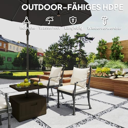 Outsunny 3 in 1 Sonnenschirmständer 80 kg befüllbar, Bepflanzbar Schirmständer mit Rollen, Tischplatte Quadratisch Schirmhalter Schirmgewicht Ständer für Sonnenschirm Ø38/48 mm, für Balkon Schwarz – Bild 6