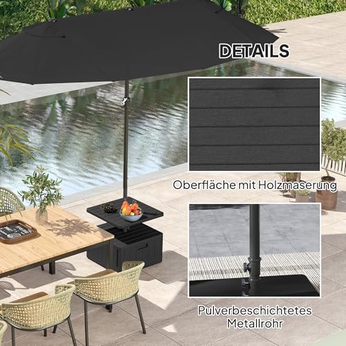 Outsunny 3 in 1 Sonnenschirmständer 80 kg befüllbar, Bepflanzbar Schirmständer mit Rollen, Tischplatte Quadratisch Schirmhalter Schirmgewicht Ständer für Sonnenschirm Ø38/48 mm, für Balkon Schwarz – Bild 8