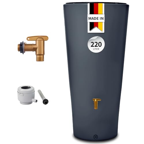4rain Vaso 2in1 Regentonne 220 Liter Graphite Grey inkl. Kunststoff-Auslaufhahn und Fallrohranschluss - Regenfass, Regenwassersammler, Regenwassertonne, Regenwassertank, Wassertank, Regensammler