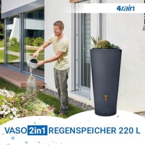 Alternative view of 4rain Vaso 2in1 Regentonne 220 Liter Graphite Grey inkl. Kunststoff-Auslaufhahn und Fallrohranschluss - Regenfass, Regenwassersammler, Regenwassertonne, Regenwassertank, Wassertank, Regensammler