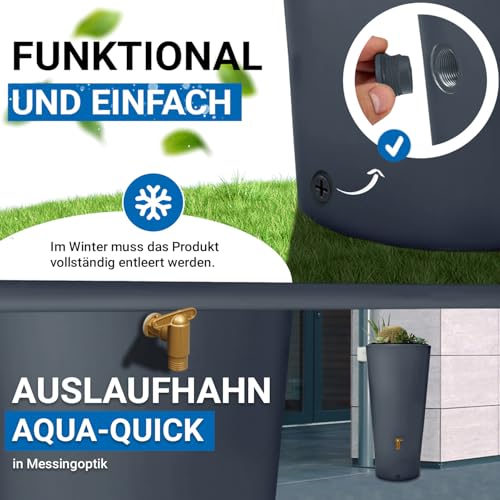 4rain Vaso 2in1 Regentonne 220 Liter Graphite Grey inkl. Kunststoff-Auslaufhahn und Fallrohranschluss - Regenfass, Regenwassersammler, Regenwassertonne, Regenwassertank, Wassertank, Regensammler – Bild 5
