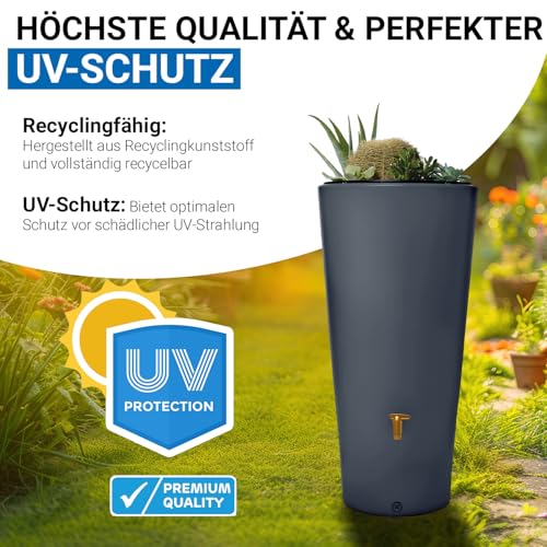 4rain Vaso 2in1 Regentonne 220 Liter Graphite Grey inkl. Kunststoff-Auslaufhahn und Fallrohranschluss - Regenfass, Regenwassersammler, Regenwassertonne, Regenwassertank, Wassertank, Regensammler – Bild 6