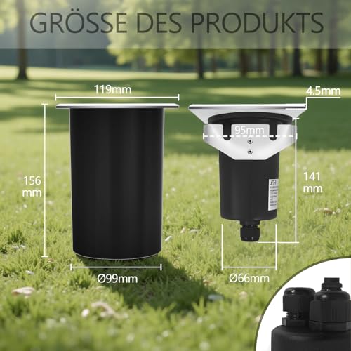 JNR 4er Set Bodenstrahler Außen Schwenkbar GU10 IP67 Wasserdicht mit LED 5W 3000K Warmweiß, Bodeneinbaustrahler Aussen 230V Bodenleuchten Außen Quadratisch, Silber – Bild 3