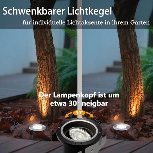JNR 4er Set Bodenstrahler Außen Schwenkbar GU10 IP67 Wasserdicht mit LED 5W 3000K Warmweiß, Bodeneinbaustrahler Aussen 230V Bodenleuchten Außen Quadratisch, Silber – Bild 4