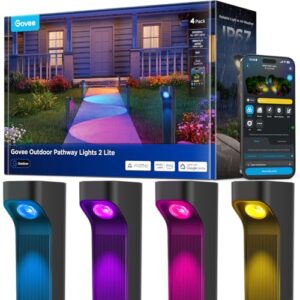 Govee Wegeleuchten Außen 2 Lite RGBWIC, Smart Gartenbeleuchtung mit IP67 Wasserdicht, Kompatibel mit Matter, Alexa & Google Assistant, 60 Szenen, Outdoor Gartenleuchte für Gehweg,Hof,Garten, 4 Stück