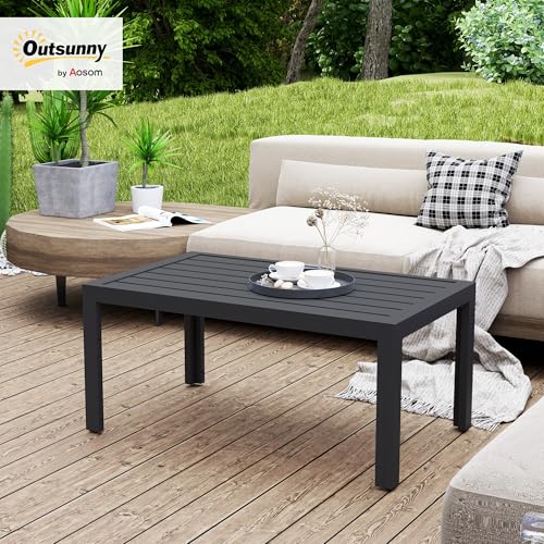Outsunny Beistelltisch Balkontisch aus Stahl Rechteckig Kaffeetisch wetterfest Gartentisch pflegeleicht Sofatisch Outdoor Tisch für Balkon Garten Terrasse Veranda Wohnzimmer, 101,5x61x46 cm Grau – Bild 2