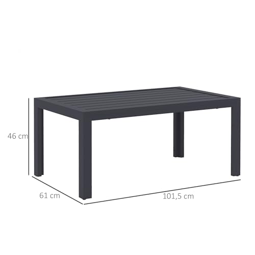 Outsunny Beistelltisch Balkontisch aus Stahl Rechteckig Kaffeetisch wetterfest Gartentisch pflegeleicht Sofatisch Outdoor Tisch für Balkon Garten Terrasse Veranda Wohnzimmer, 101,5x61x46 cm Grau – Bild 3