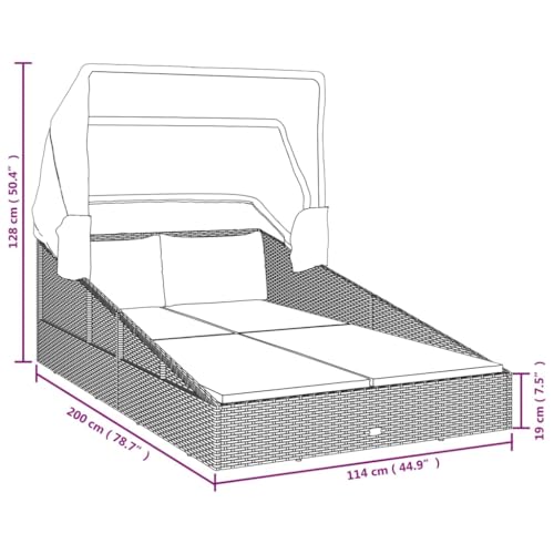 vidaXL Sonnenliege, Gartenliege mit Kissen Faltdach, Liegestuhl Liege für Pool Garten Terrasse, Relaxliege Strandliege Gartenmöbel, Grau Poly Rattan – Bild 3