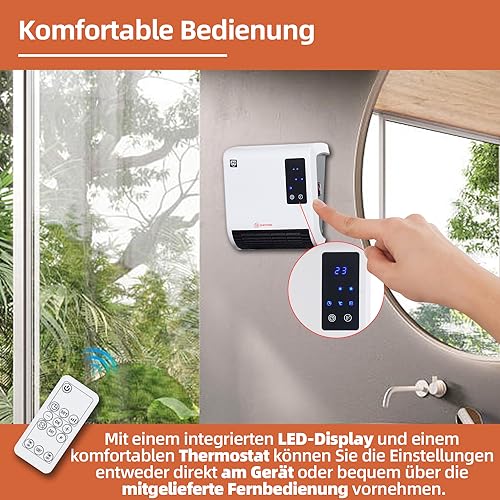 SHX Bad-Heizlüfter 2000W SHX71BHL2000W – Badezimmer-Heizlüfter, 2000 Watt, Schutzklasse: IPX2, Display, Timerprogrammierung, Fernbedienung, weiß/schwarz – Bild 3