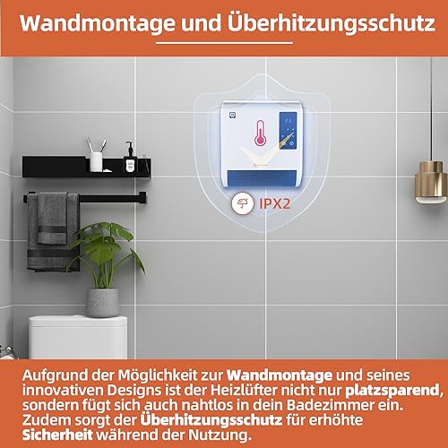SHX Bad-Heizlüfter 2000W SHX71BHL2000W – Badezimmer-Heizlüfter, 2000 Watt, Schutzklasse: IPX2, Display, Timerprogrammierung, Fernbedienung, weiß/schwarz – Bild 5