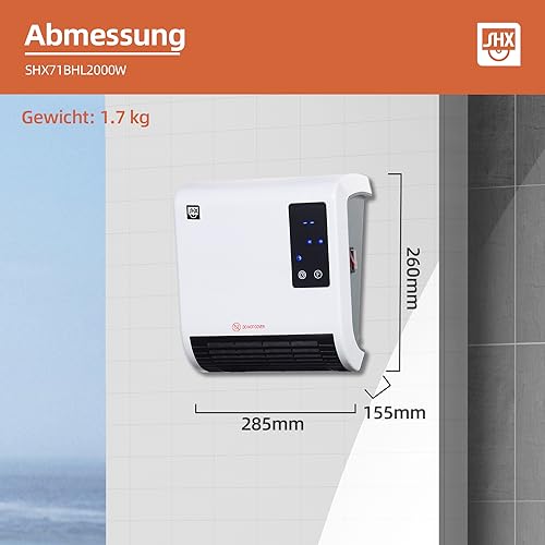 SHX Bad-Heizlüfter 2000W SHX71BHL2000W – Badezimmer-Heizlüfter, 2000 Watt, Schutzklasse: IPX2, Display, Timerprogrammierung, Fernbedienung, weiß/schwarz – Bild 7