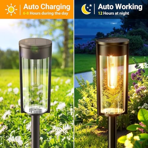 RECHOO Solarlampen für Außen Garten, 8 Stück Vintage Solarleuchten für Außen mit Helle Warmweiß Wolfram Licht, 1000mAh Batterie, IP65 Wasserdicht Solar Gartenleuchten für Außen Terrasse Rasen Weg Deko – Bild 5