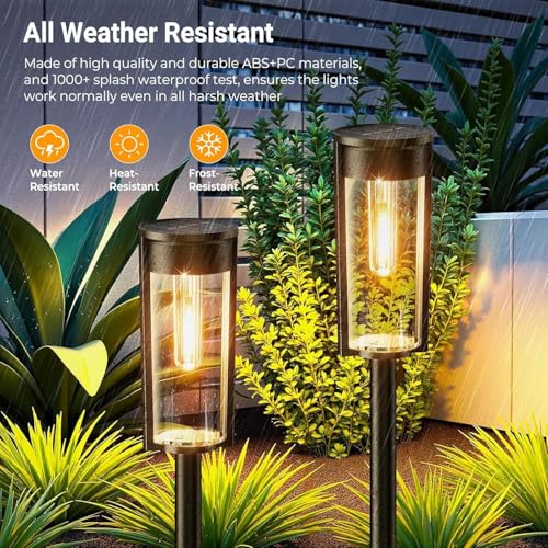 RECHOO Solarlampen für Außen Garten, 8 Stück Vintage Solarleuchten für Außen mit Helle Warmweiß Wolfram Licht, 1000mAh Batterie, IP65 Wasserdicht Solar Gartenleuchten für Außen Terrasse Rasen Weg Deko – Bild 7