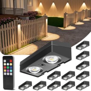 VOLISUN 12 Stück Solarlampen für Außen mit Fernbedienung, 10 Farben Solar Wandleuchte Aussen, IP65 wasserdicht, 50lm Heller Solarleuchte für Garten, Terrasse, Pool, Hof, Zaun (Schwarz)