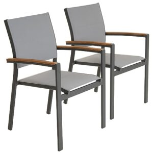 Nexos Trading Gartenstuhl Stapelsessel Stapelstuhl Balkonstuhl - Teslin-Gewebe Alu-Gestell stapelbar - Farbe: Rahmen grau/Bespannung hellgrau (2)