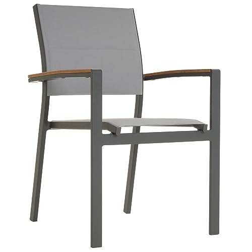 Nexos Trading Gartenstuhl Stapelsessel Stapelstuhl Balkonstuhl - Teslin-Gewebe Alu-Gestell stapelbar - Farbe: Rahmen grau/Bespannung hellgrau (2) – Bild 3