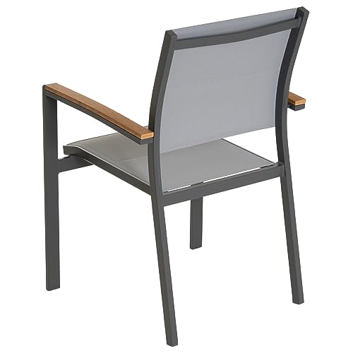 Nexos Trading Gartenstuhl Stapelsessel Stapelstuhl Balkonstuhl - Teslin-Gewebe Alu-Gestell stapelbar - Farbe: Rahmen grau/Bespannung hellgrau (2) – Bild 4