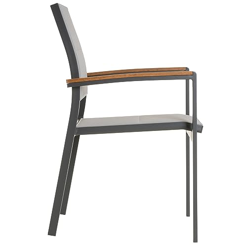 Nexos Trading Gartenstuhl Stapelsessel Stapelstuhl Balkonstuhl - Teslin-Gewebe Alu-Gestell stapelbar - Farbe: Rahmen grau/Bespannung hellgrau (2) – Bild 5