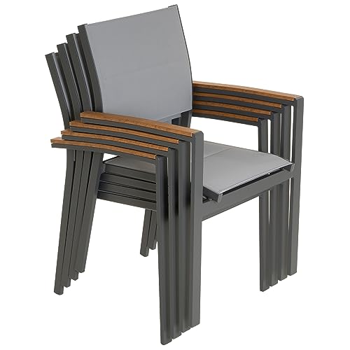 Nexos Trading Gartenstuhl Stapelsessel Stapelstuhl Balkonstuhl - Teslin-Gewebe Alu-Gestell stapelbar - Farbe: Rahmen grau/Bespannung hellgrau (2) – Bild 6