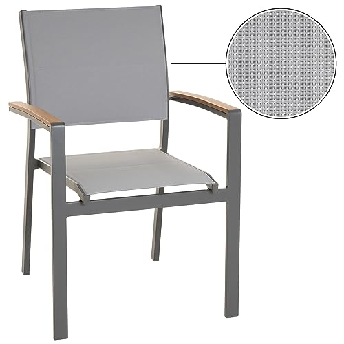 Nexos Trading Gartenstuhl Stapelsessel Stapelstuhl Balkonstuhl - Teslin-Gewebe Alu-Gestell stapelbar - Farbe: Rahmen grau/Bespannung hellgrau (2) – Bild 7