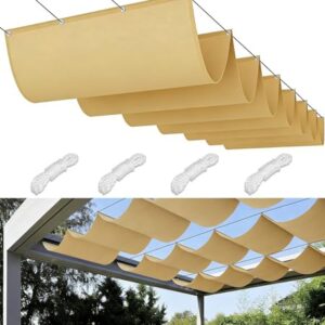 Einziehbare Welle Sonnensegel 4x2M Nach Maß Wellenmarkise Verstellbar Segeltuch mit Ösen und Kordel Markisenstoff UV-Schutz Sonnenschutz Wasserdicht für Garten Pergola Balkon Terrasse Sand