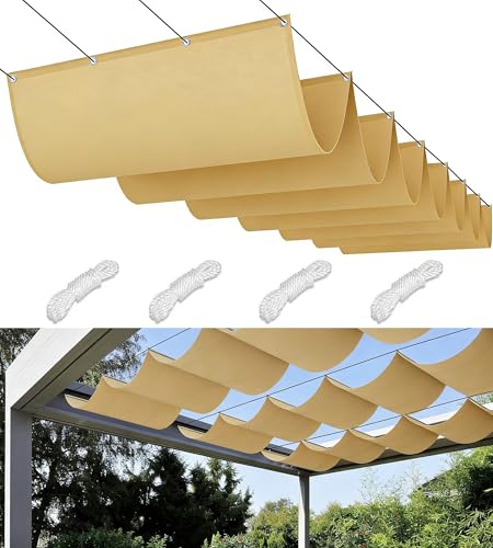 Einziehbare Welle Sonnensegel 4x2M Nach Maß Wellenmarkise Verstellbar Segeltuch mit Ösen und Kordel Markisenstoff UV-Schutz Sonnenschutz Wasserdicht für Garten Pergola Balkon Terrasse Sand