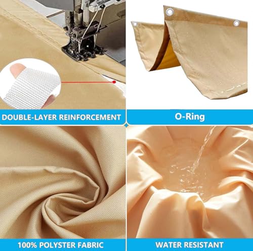 Einziehbare Welle Sonnensegel 4x2M Nach Maß Wellenmarkise Verstellbar Segeltuch mit Ösen und Kordel Markisenstoff UV-Schutz Sonnenschutz Wasserdicht für Garten Pergola Balkon Terrasse Sand – Bild 3