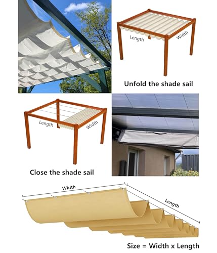 Einziehbare Welle Sonnensegel 4x2M Nach Maß Wellenmarkise Verstellbar Segeltuch mit Ösen und Kordel Markisenstoff UV-Schutz Sonnenschutz Wasserdicht für Garten Pergola Balkon Terrasse Sand – Bild 5