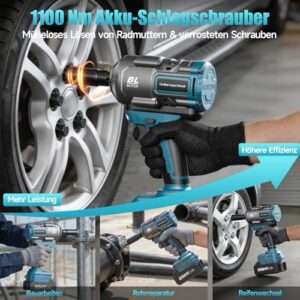 Alternative view of Yofuly 1100Nm Akku Schlagschrauber 1/2" Bürstenlos mit 2×4000mAh Akku, kompatibel mit Makita 18V Akku, Drehschlagschrauber inkl. 5 Stecknüsse, Verlängerung & Koffer