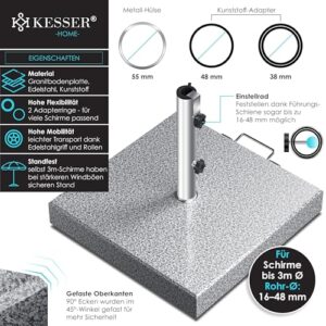 Alternative view of KESSER® Granit Sonnenschirmständer mit Edelstahlrohr, Hochwertiger Schirmständer Quadrat Sockel 30KG - für Schirmstöcke bis 16-48 mm, Inkl. Transport Griff Garten Balkonschirmständer, Grau