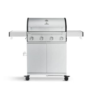 BURNHARD® Gasgrill 4-Brenner Gusseisen-Grillrost, Edelstahl Grillwagen, klappbare Seitentische, Grillabdeckung – Big FRED Basic