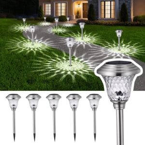 BEAU JARDIN 8er Set Solarlampen Gartenbeleuchtung [Energieklasse A ] – Solarleuchten für Außen mit 3 Farbmodi, Wasserdicht & Winterfest, Edelstahl – Dekolichter für Rasen, Terrasse, Wege