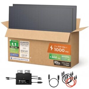 Solarway® Balkonkraftwerk 1000W komplett Steckdose - neuester 1000 Watt Wechselrichter - Solaranlage Komplettset - 500W bifaziale Solarmodule & Envertech & Zubehör