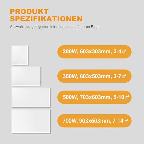 SROCHN Infrarotheizung 500 Watt mit Netzschalter, Infarotheizkoerper Wandmontage mit Überhitzungsschutz, Infrarot Wandheizung für 5-10 m² – Bild 7