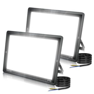2PCS-Led Strahler Außen 400W Superhell Außenstrahler,IP66 Wasserdicht LED Fluter 40000LM Flutlicht led aussenstrahler 6000K Kaltweiß LED Außenstrahler für Garten, Innenhöfe, Garage, Hotel, Sportplatz