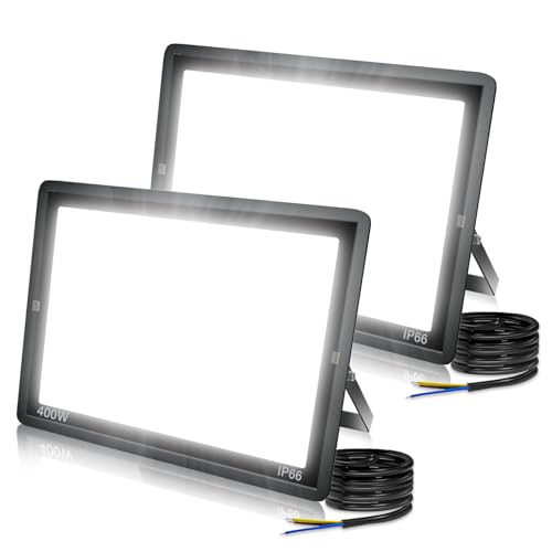 2PCS-Led Strahler Außen 400W Superhell Außenstrahler,IP66 Wasserdicht LED Fluter 40000LM Flutlicht led aussenstrahler 6000K Kaltweiß LED Außenstrahler für Garten, Innenhöfe, Garage, Hotel, Sportplatz