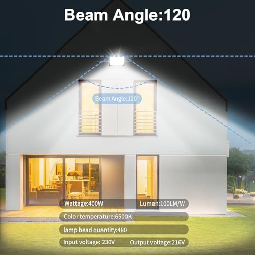 2PCS-Led Strahler Außen 400W Superhell Außenstrahler,IP66 Wasserdicht LED Fluter 40000LM Flutlicht led aussenstrahler 6000K Kaltweiß LED Außenstrahler für Garten, Innenhöfe, Garage, Hotel, Sportplatz – Bild 3