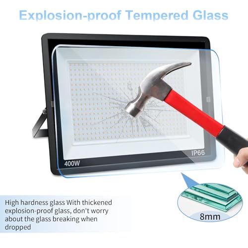 2PCS-Led Strahler Außen 400W Superhell Außenstrahler,IP66 Wasserdicht LED Fluter 40000LM Flutlicht led aussenstrahler 6000K Kaltweiß LED Außenstrahler für Garten, Innenhöfe, Garage, Hotel, Sportplatz – Bild 4