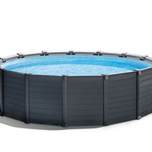 Intex Frame Pool Set Graphit Ø 478 x 124 cm, Pool, Sandfilter, Abdeckplane, Bodenschutzplane, Sicherheitsleiter, GS, 26384GS, Grau