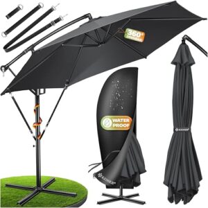 KESSER® Sonnenschirm Ø 350 cm, Ampelschirm mit Kurbel, für Balkon, Terrasse & Garten, Sonnenschutz, Gestell & Ständer aus Alu, UV-Schutz, wasserdicht Windfest, 360° Funktion Schutzhülle, Anthrazit
