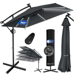 KESSER® Ampelschirm Holly Sonnenschirm Rechteckig inkl. Abdeckung mit Kurbel | Kurbel-Schirm mit Ständer UV-Schutz Aluminium Wasserabweisend Ø350cm Gartenschirm Marktschirm Anthrazit