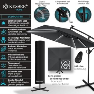 Alternative view of KESSER® Ampelschirm Holly Sonnenschirm Rechteckig inkl. Abdeckung mit Kurbel | Kurbel-Schirm mit Ständer UV-Schutz Aluminium Wasserabweisend Ø350cm Gartenschirm Marktschirm Anthrazit