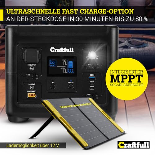Craftfull Powerstation Fast Charge PS500 | đŻ đđđđđ đđđđđđđđ - 750 Watt - Lithium LiFePO4 Akku - 80% nach > 2000 Ladezyklen - SOS - USB-C/USB-A/KFZ/Schuko-Stecker (0% MwSt. 500 Watt) â Bild 5