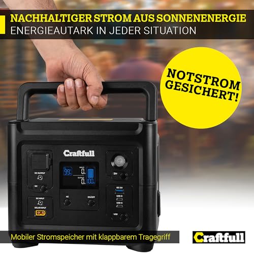Craftfull Powerstation Fast Charge PS500 | đŻ đđđđđ đđđđđđđđ - 750 Watt - Lithium LiFePO4 Akku - 80% nach > 2000 Ladezyklen - SOS - USB-C/USB-A/KFZ/Schuko-Stecker (0% MwSt. 500 Watt) â Bild 8